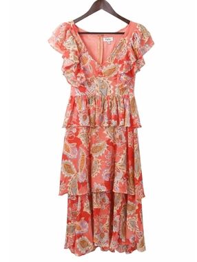Fate Paisley Tiered Midi Dress Flutter Sleeve Romantic Boho Medium